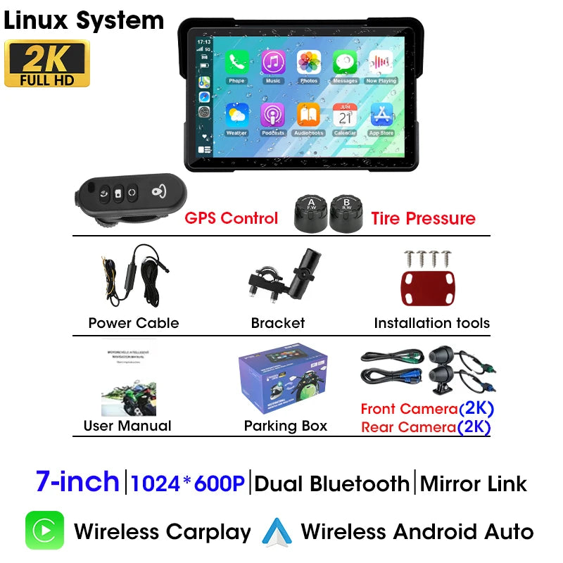 2K Motorcycle CarPlay GPS Monitor