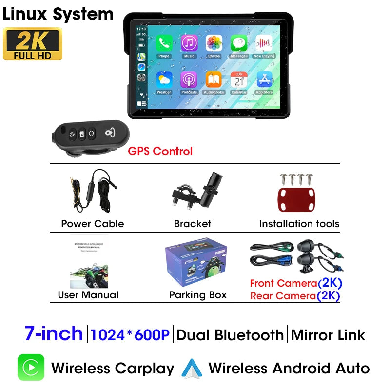 2K Motorcycle CarPlay GPS Monitor