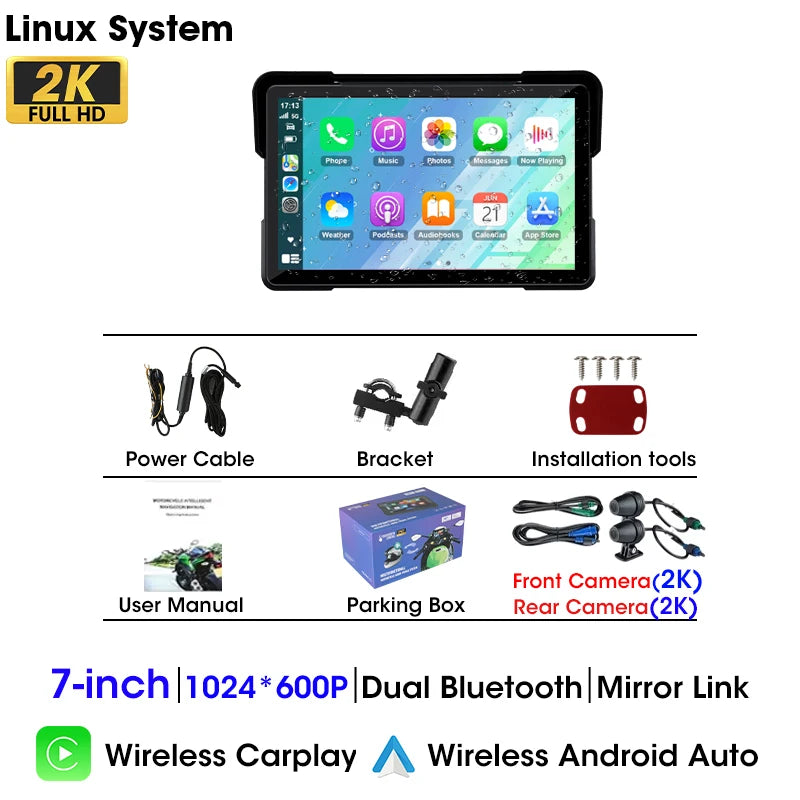 2K Motorcycle CarPlay GPS Monitor