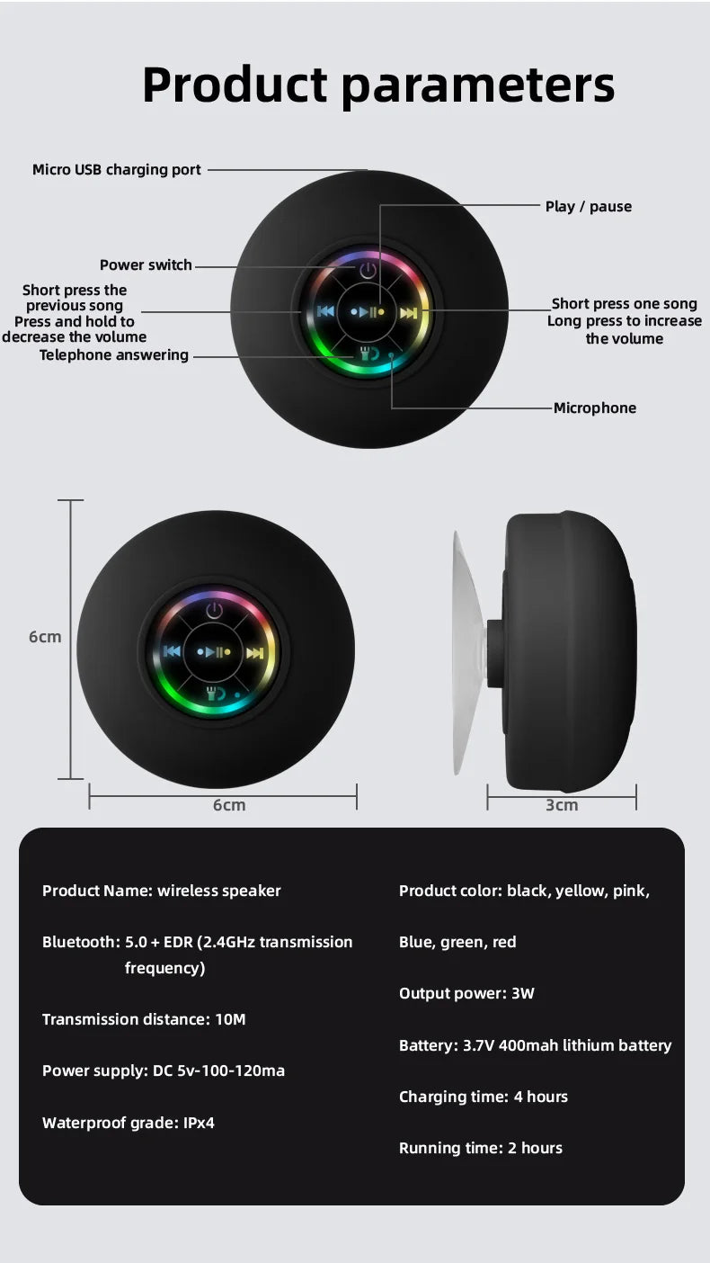 Waterproof LED Shower Speaker